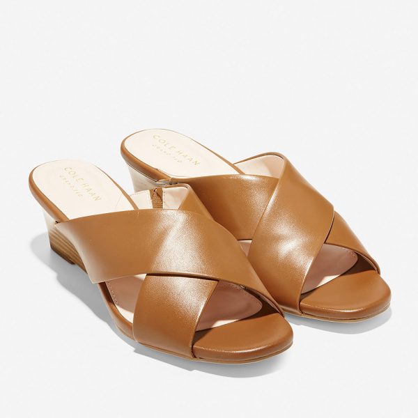 Cole Haan Adley Grand Wedge Sandal (50mm) British Tan Leather Natural Stack on Sale