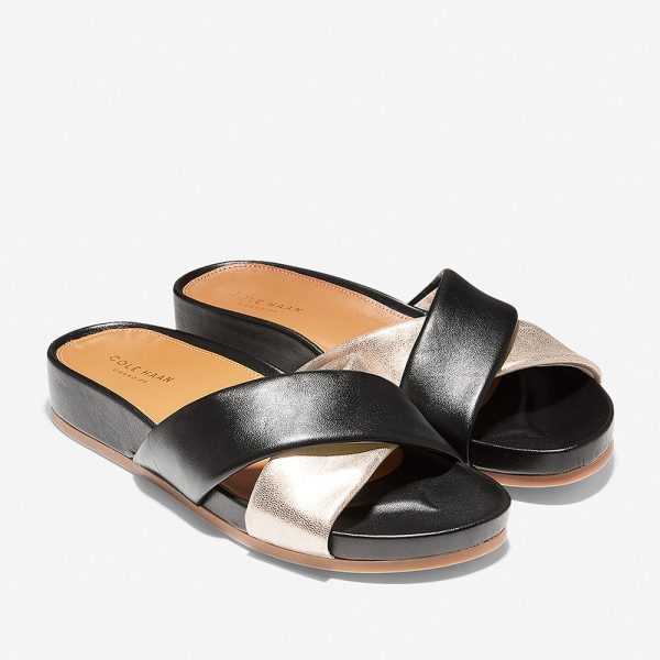 Cole Haan Arielle Sandal Bronze Metallic Leather Black Leather Size 10 For Sale