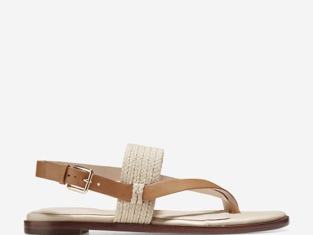 Cole Haan Anica Thong Sandal Natural Straw Pecan Leather Natural Size 9.5 Cheap