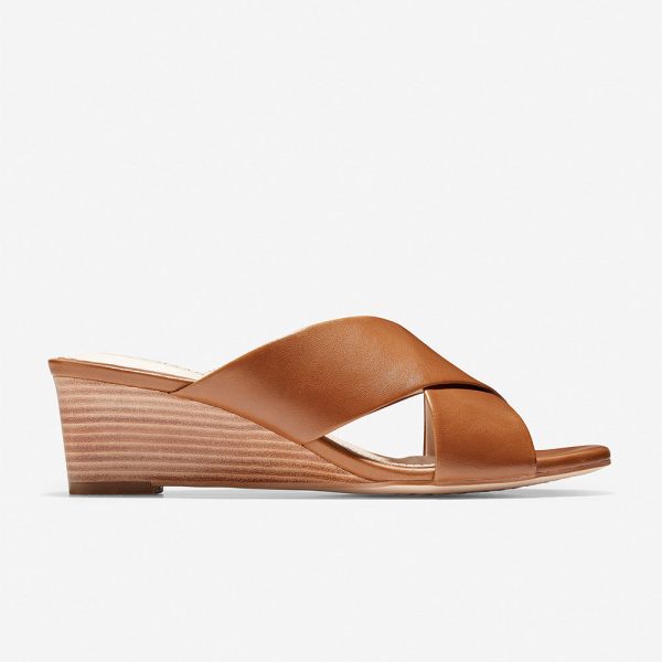 Cole Haan Adley Grand Wedge Sandal (50mm) British Tan Leather Natural Stack on Sale