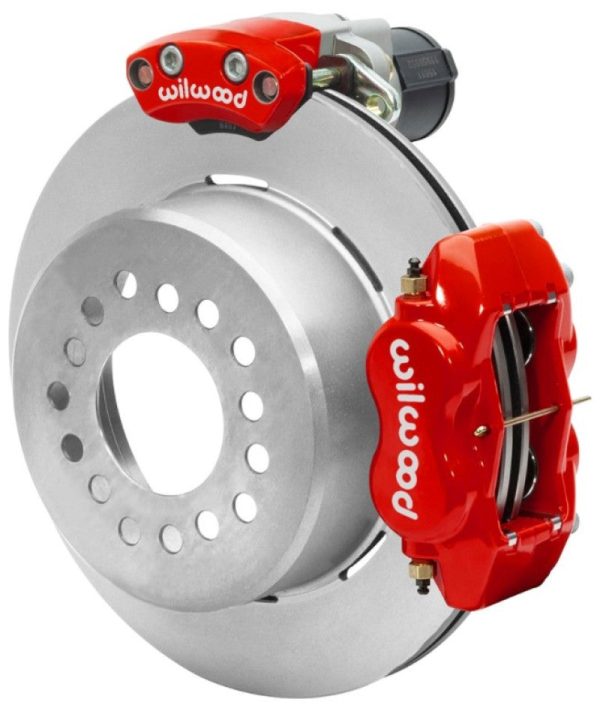 Wilwood Forged Dynalite Rear Electronic Parking Brake Kit - Red Powder Coat Caliper - Plain Rotor Hot on Sale