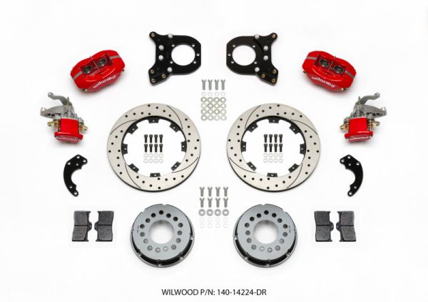 Wilwood Forged Dynalite P S Rear Kit w MC4 P-Brake Drill Red Chev 12 Bolt w Clip Eliminator Online Sale