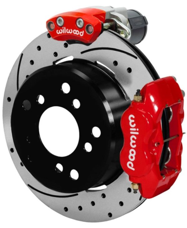 Wilwood Forged Dynalite Rear Electronic Parking Brake Kit - Red Powder Coat Caliper - D S Rotor Sale